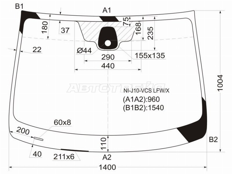Стекло лобовое (Датчик дождя) Nissan Qashqai 06-13 / Dualis 07-14 - NISSAN Qashqai+2 1 0 (2008-2010), Джип/suv 5 дв.