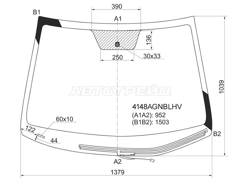 Стекло лобовое (Обогрев щеток) Hyundai Solaris 10-17 / Kia Rio 11-17 - KIA Rio 3 1 (2015-2017), Хэтчбек 5 дв.